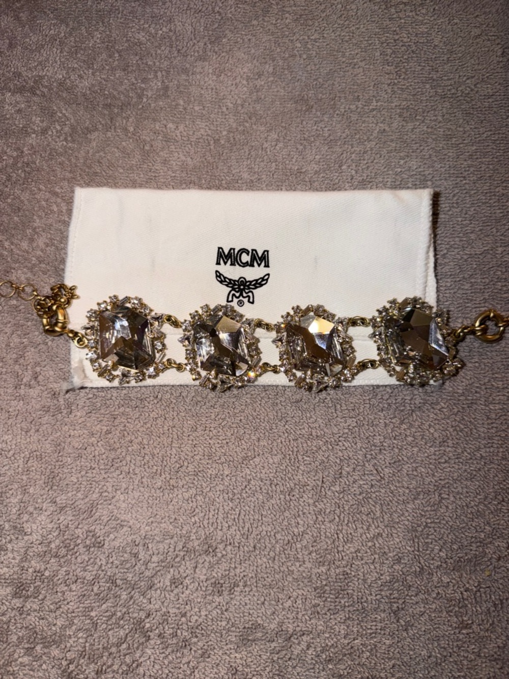 Preloved MCM Gold Crystal Statement Bracelet - Clear Crystal